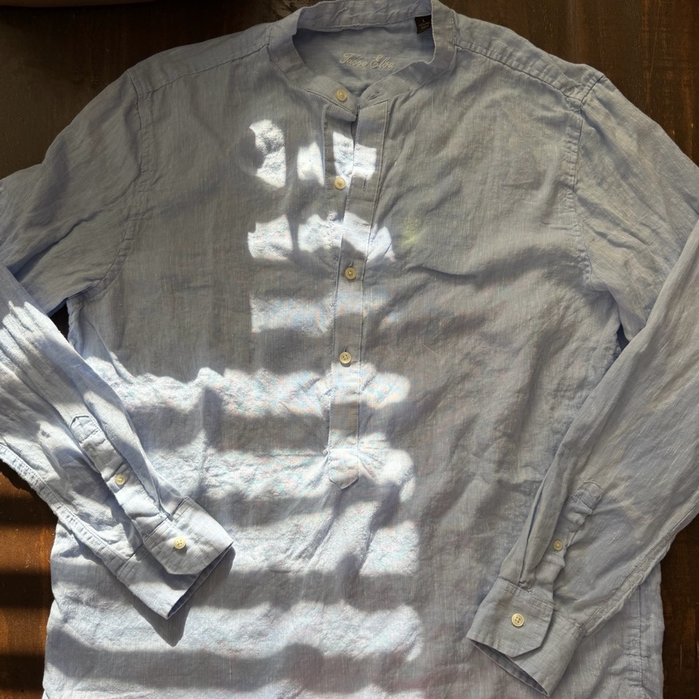 Tasso Elba Light Grey Casual Linen 1/4 Button Down Shirt - Size L